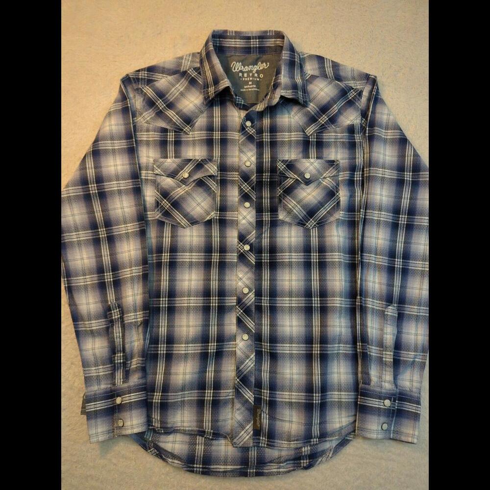 Wrangler Retro Premium Men's Long Sleeve Pearl Snap Western Style Shirt Sz M